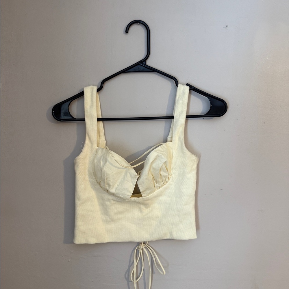 Boutique Banana Color Cropped Tank Top with Tie Detail
